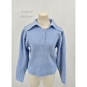 &Merci Twee Cottagecore Light Periwinkle Blue Knit Sweater | Size M
